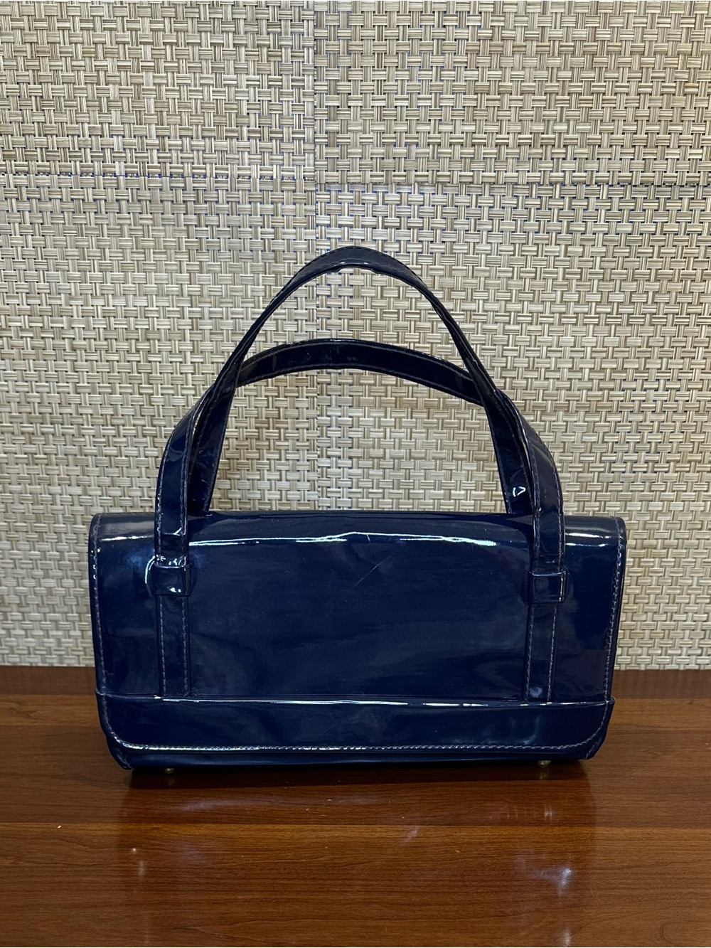 VTG 1960s Mod Navy Blue Patent Vinyl Top-Handle East West Purse